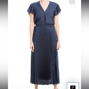 Max Studio Polka Dot Pleated Satin Midi Dress